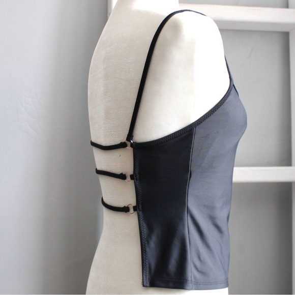 La Blanca Black Open-Back Spaghetti Strap Tankini Bikini Swim Tank Top Size 8 - Picture 8 of 9